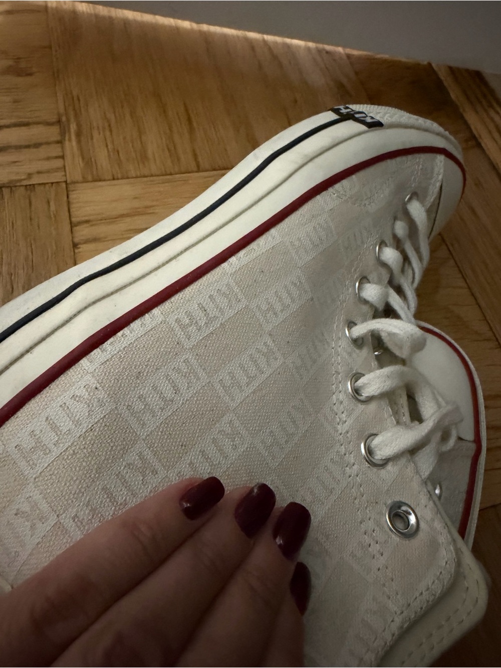 Kith High-Top Canvas converse Sneakers in Off-White with Red Trim - Picture 4 of 5